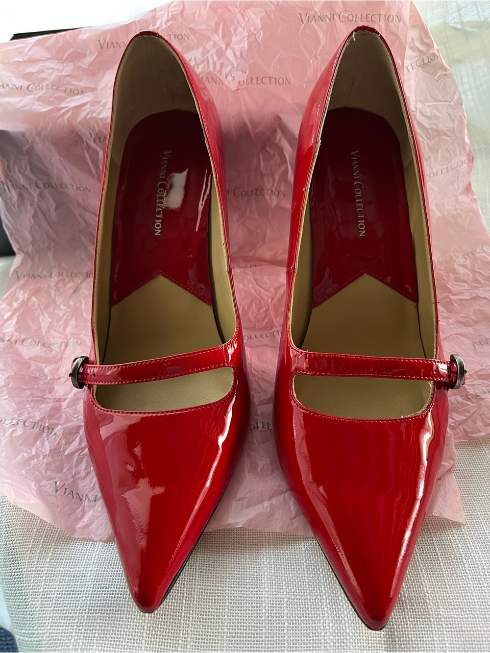 Red Patent Leather Mary Jane Pointed Heel